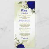 Menu bleu royal fleurs blanches vert feuille mariage (Devant)