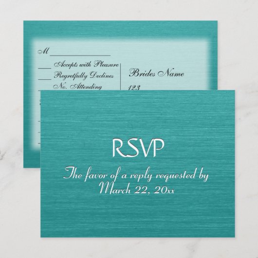 Menu bleu Turquoise brossé RSVP (Devant / Derrière)