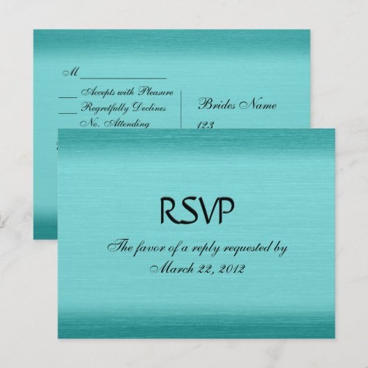 Menu bleu Turquoise brossé RSVP (Devant / Derrière)