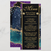 Menu Bleu Violet Sarcelle Or Paillettes Agate Mariage (Devant / Derrière)