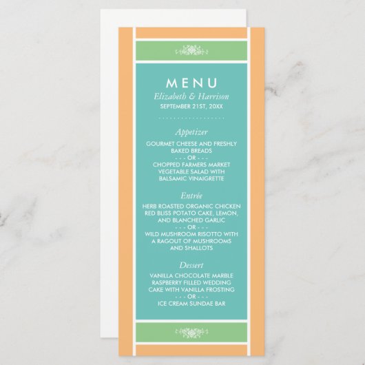 Menu Bloc pastel moderne - Couleurs tropicales - Mariag (Devant / Derrière)