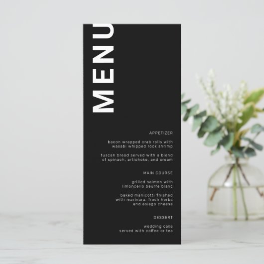 Menu Bloedbrieven Minimale zwarte bruiloft (Staand voorkant)