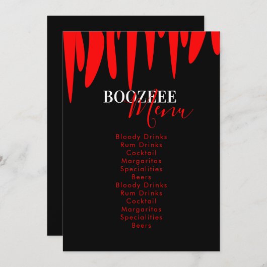 Menu BloedHalloween Party Drink Vampire Blood (Voorkant / Achterkant)