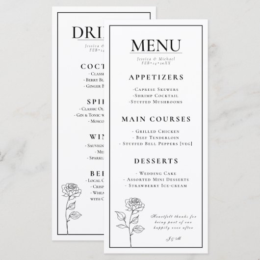 Menu Bloom intemporel double face (Devant / Derrière)