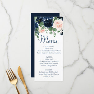 Menu Blooms Chics   Floral bleu marine et rose pâle