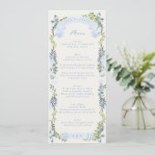 Menu blue and greenery garden crest wreath wedding (Debout devant)