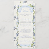 Menu blue and greenery garden crest wreath wedding (Devant / Derrière)