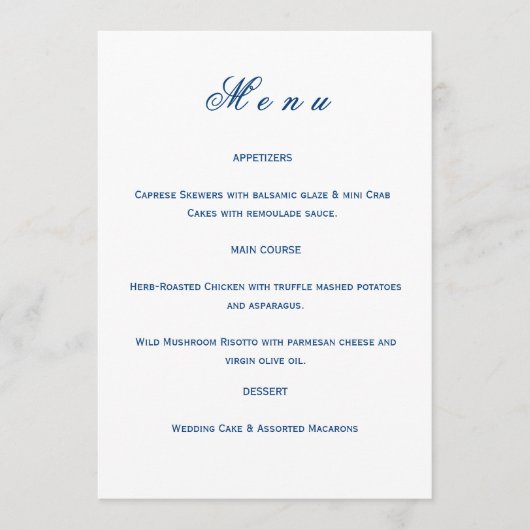 Menu Blue and White Wedding (Devant)