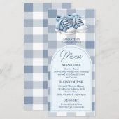 Menu Blue Baby Shoes Gingham Boy Booties Baby Shower (Devant / Derrière)