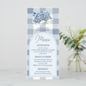Menu Blue Baby Shoes Gingham Boy Booties Baby Shower (Debout devant)