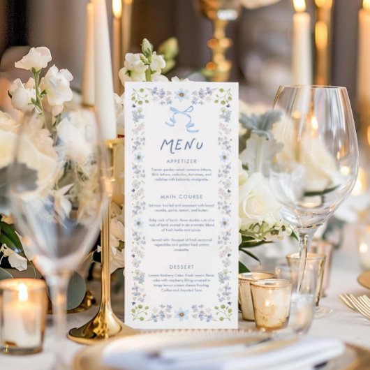 Menu Blue Floral and Bow Bridal Shower
