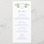 Menu Blue Floral Crest Wedding (Devant)