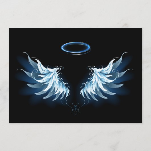Menu Blue Glowing Angel Wings on black background (Devant)