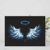 Menu Blue Glowing Angel Wings on black background (Debout devant)