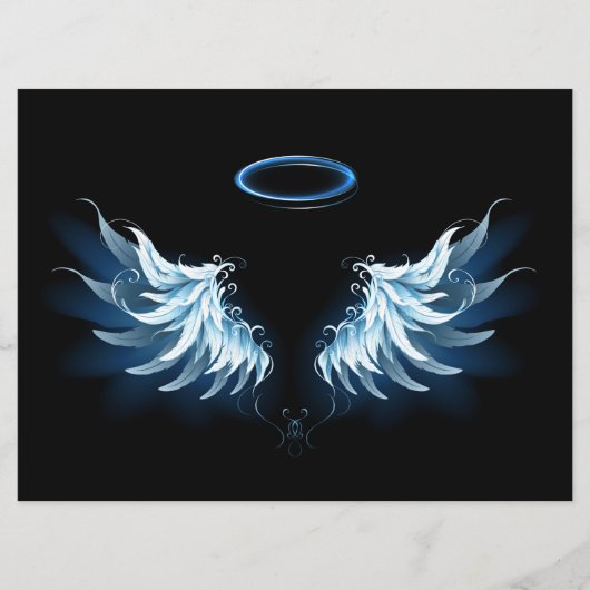 Menu Blue Glowing Angel Wings on black background (Devant)