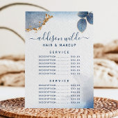 Menu Blue Gold Aquarelle Botanique Prix de service