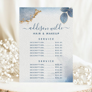 Menu Blue Gold Aquarelle Botanique Prix de service
