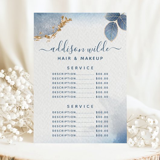 Menu Blue Gold Aquarelle Botanique Prix de service