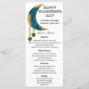 Menu Blue Gold Moon Green Heart Jewels Saint-Valentin