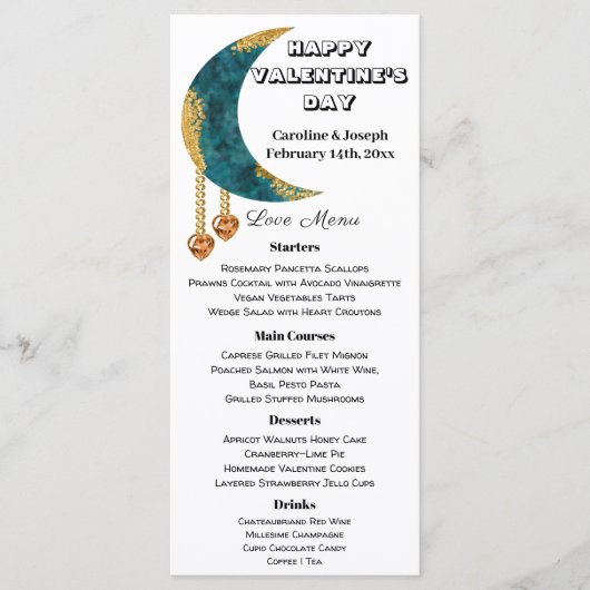 Menu Blue Gold Moon Orange Coeur Bijoux Saint-Valentin (Devant)