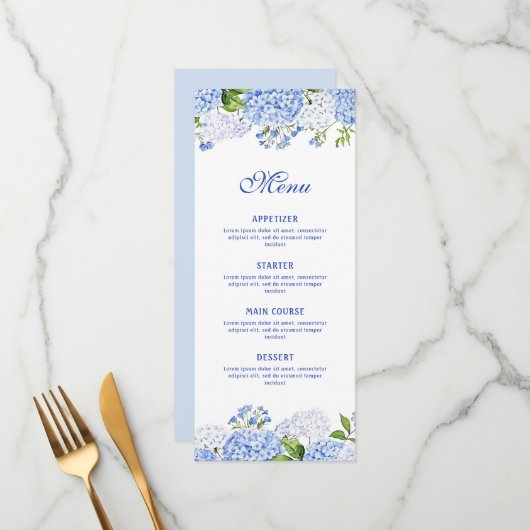 Menu Blue Hydrangea Classic (Devant/Arrière en situation)
