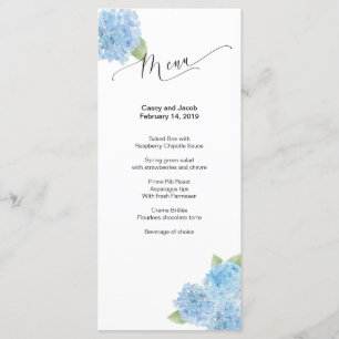 Menu Blue Hydrangea Watercolor