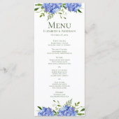 Menu Blue Hydrangeas Floral Mariage d'aquarelle (Devant)