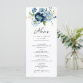 Menu Blue Navy Cream Elegant Mariage Floral Rétro (Debout devant)