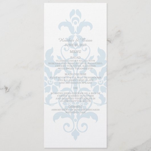 Menu Blue Subtle Damask Wedding (Voorkant)