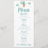 Menu Blue Teddy Bear et Ballons Anniversaire Fête Nourr (Devant)