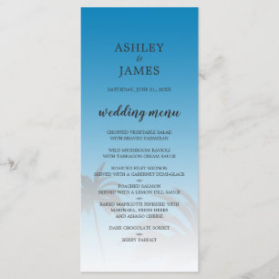 Menu Blue Tropical Palm Tree Beach Wedding