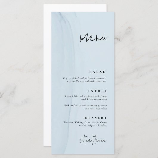 Menu Blue Waterverf Wedding (Voorkant / Achterkant)