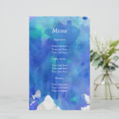 Menu Blue Waterverf Wedding (Staand voorkant)