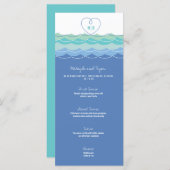Menu Blue Waves Loopy Love Heart Monogram Beach Mariage (Devant / Derrière)
