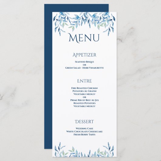 Menu Blue Willow Branches Aquarelle Mariage Réception (Devant / Derrière)