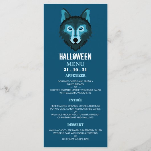 Menu Blue Wolf, fête d'Halloween (Devant)