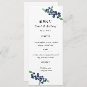 Menu Blueberries Blue Fruit Aquarelle Mariage