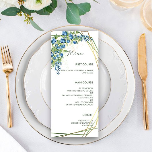 Menu Blueberry avec Faux Gold Foil Frame Rustique Maria