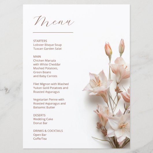 Menu  Blush 3D Boho Flowers White (Devant)