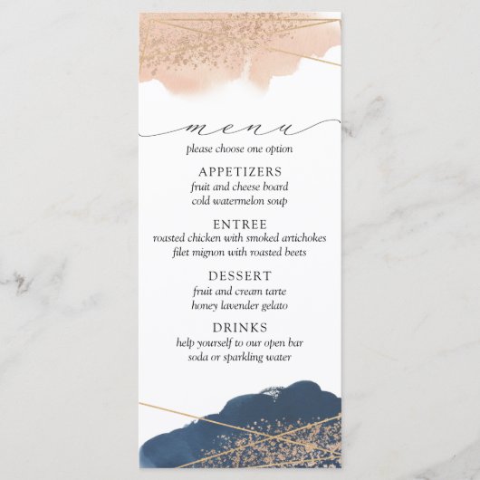 Menu Blush, Gold & Navy Wedding (Voorkant)