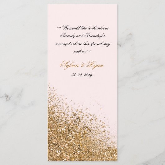 Menu Blush Gold Parties scintillant Sparkle Mariage élé (Dos)