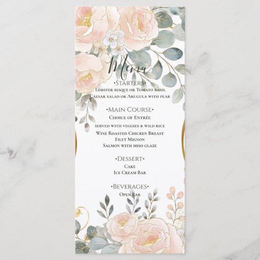 Menu Blush Peony & Eucalyptus Botanical Floral Wedding  (Devant)
