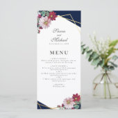 Menu Blush Pink Burgundy Floral Gold Navy Mariage bleu (Debout devant)