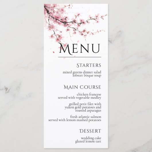 Menu Blush Pink Cherry Blossom Elegant Floral Wedding (Devant)
