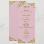 Menu Blush Rose Chic Paillettes Dorées Mariage Glamour  (Devant / Derrière)