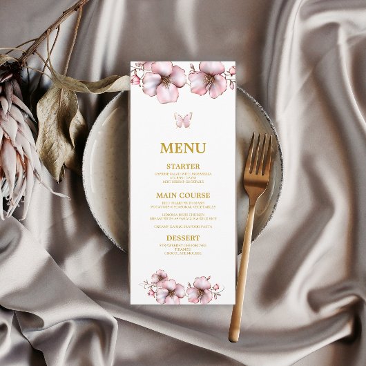 Menu Blush Rose Fleur Dorée Quinceañera 