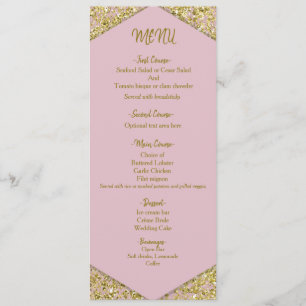 Menu Blush Rose Pailleté Or Chic Paillettes Mariage Gla