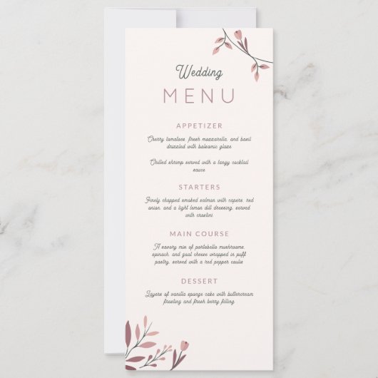 Menú boda boho chic ramas hojas rojo (Voorkant)