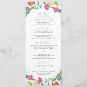 Menu Bohème bleu et rose Mariage d'aquarelle Florale (Devant)