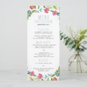 Menu Bohème bleu et rose Mariage d'aquarelle Florale (Debout devant)